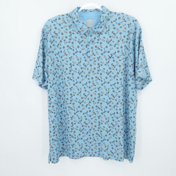 Callaway Polo Shirt Mens XL Blue Opti-Dri Golf Lemon Margarita Print Performance - Picture 1 of 16